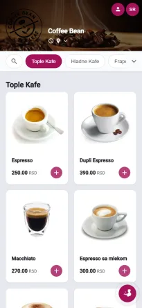 Digitalni meni lokala Coffee Bean na eMeni-ju
